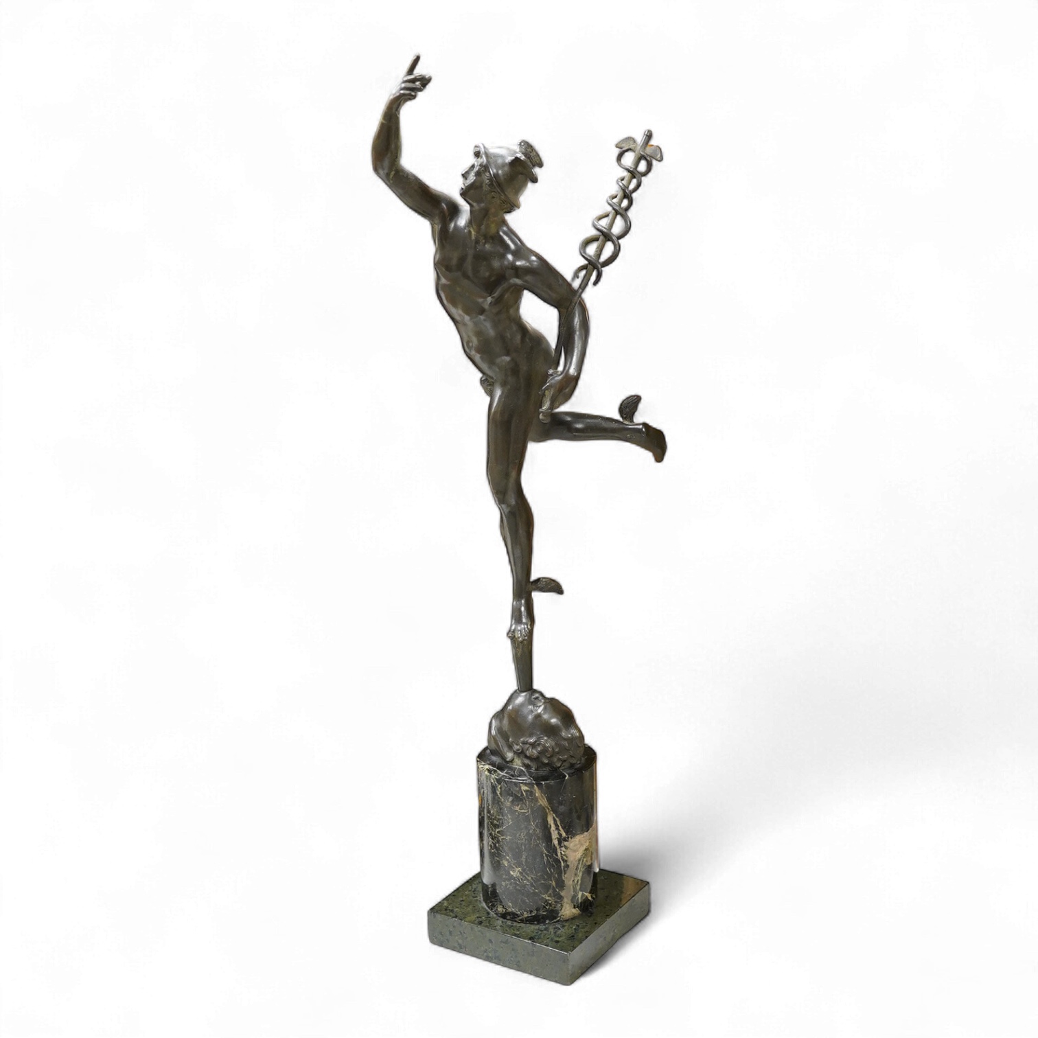 After the antique, a bronze figure of Mercury, 67cm high